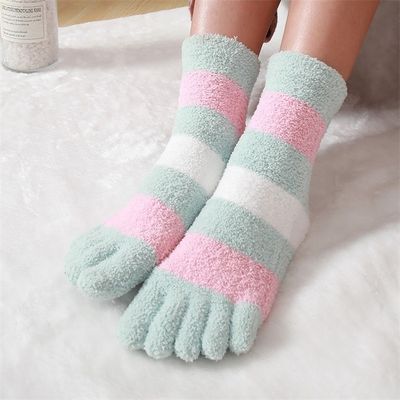 매일 여성 맞춤형 안티 슬리프 5 손가락 겨울 두꺼운 편안한 줄무늬 웃긴 발가락 양말