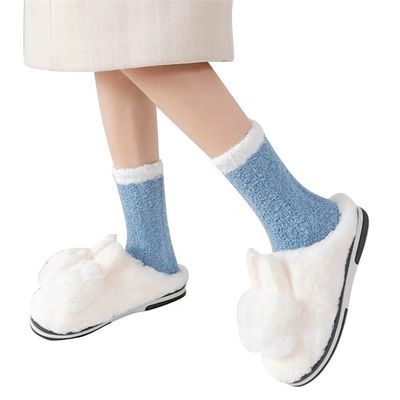 여성용 덥고 편안한 안티 슬리프 실내 겨울 푹신한 양말 두꺼운 산호 모피