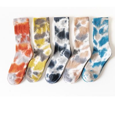 UNISEX 37-44 EU 사이즈 타이 염색 얇은 사탕 색상 인쇄 맞춤 솜 튜브 스포츠 양말