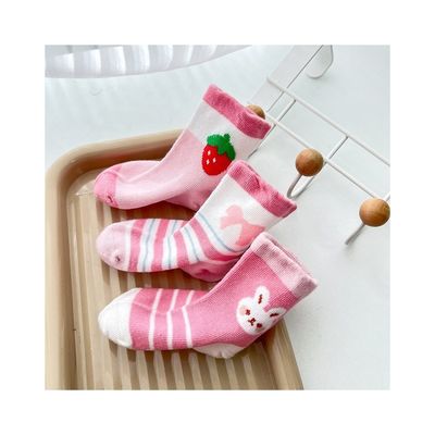 넥타이 핑크 안티 슬리프 스프링 호흡 귀여운 프린트 양말 아이 표준 두께