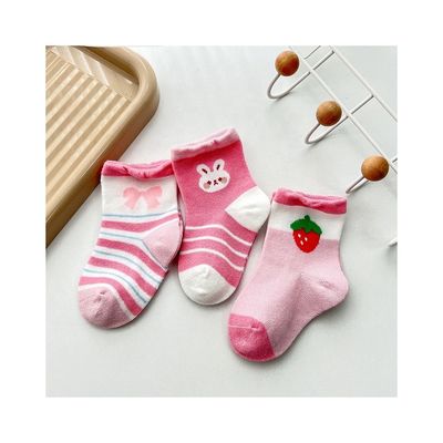 넥타이 핑크 안티 슬리프 스프링 호흡 귀여운 프린트 양말 아이 표준 두께