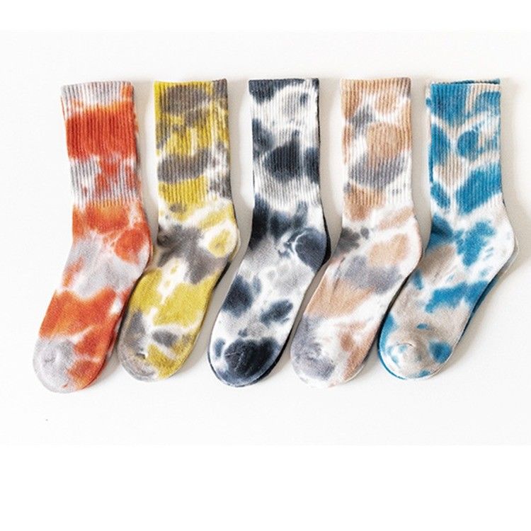 UNISEX 37-44 EU 사이즈 타이 염색 얇은 사탕 색상 인쇄 맞춤 솜 튜브 스포츠 양말
