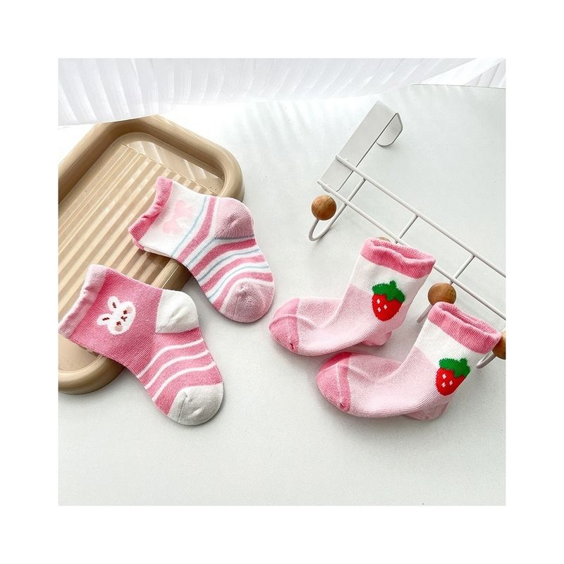넥타이 핑크 안티 슬리프 스프링 호흡 귀여운 프린트 양말 아이 표준 두께
